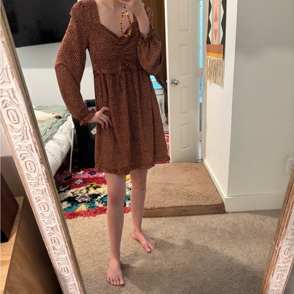 Boho ruched orange mini dress with long sleeves! - Picture 9 of 9